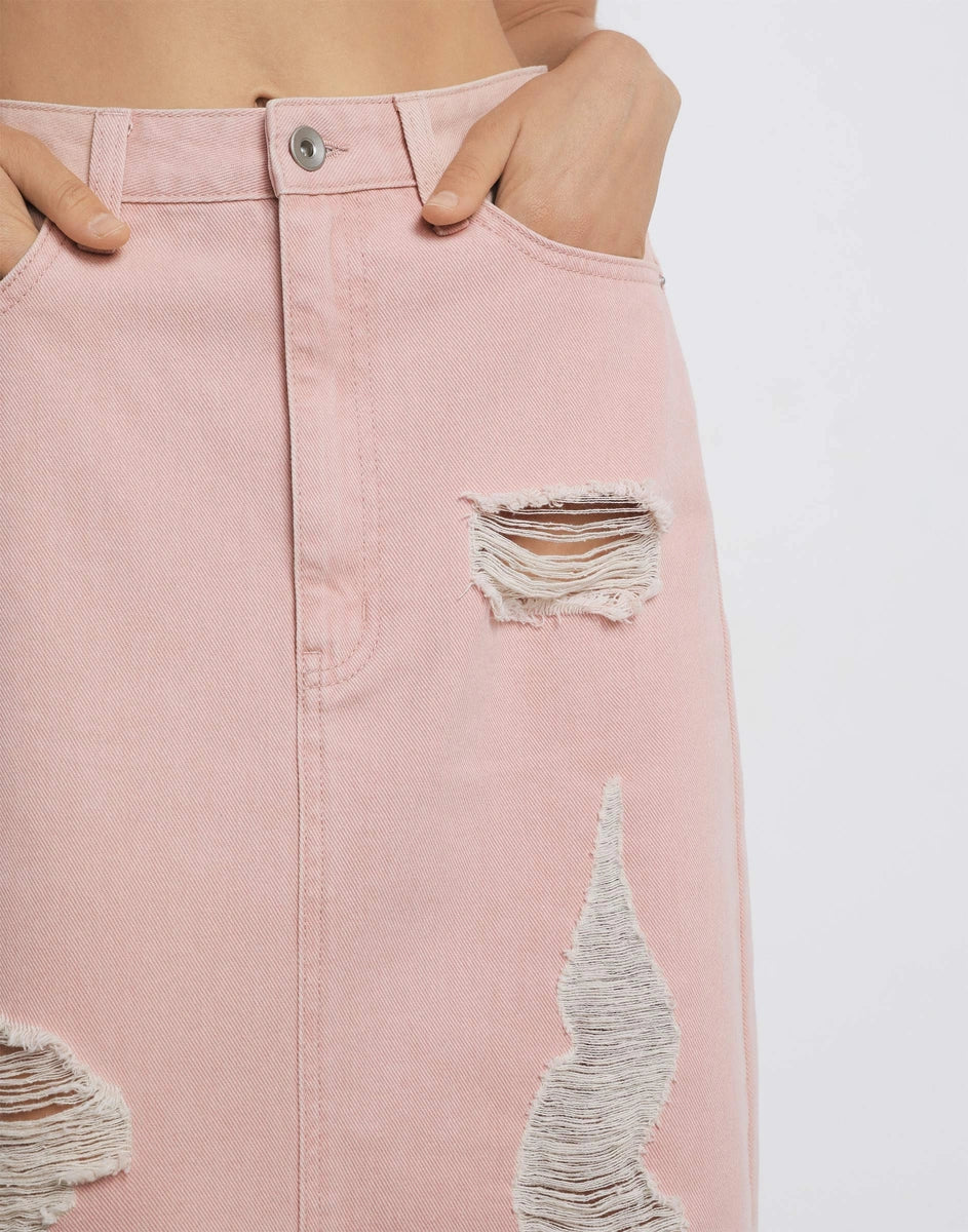 midi skirt with slit and fringe